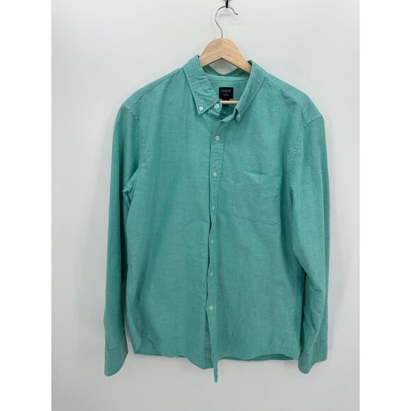 J. Crew Mens Flex Blue Green Button Down Dress Shirt Size L 16-16.5 Preppy - Picture 1 of 7
